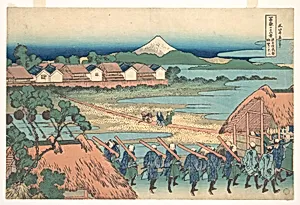 冨嶽三十六景　従千住花街眺望の不二|Fuji Seen in the Distance from Senju Pleasure Quarter (Senju kagai yori chōbō no Fuji), from the series Thirty-six Views of Mount Fuji (Fugaku sanjūrokkei) by Katsushika Hokusai