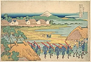 冨嶽三十六景　従千住花街眺望の不二|Fuji Seen in the Distance from Senju Pleasure Quarter (Senju kagai yori chōbō no Fuji), from the series Thirty-six Views of Mount Fuji (Fugaku sanjūrokkei) by Katsushika Hokusai