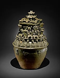 西晉 越窯神人樓閣紋青瓷瓶（魂瓶）|Funerary Urn (Hunping)