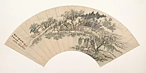 清 佚名 倣王翬 倣仇實父採菱圖 扇|Gathering Water Chestnuts