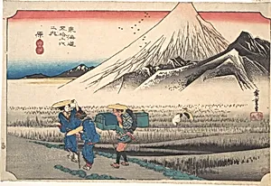 歌川広重画　東海道五十三次之内　 原　朝の富士|Hara: Mount Fuji in the Morning (Hara, Asa no Fuji), from the series Fifty-Three Stations of the Tōkaidō Road (Tōkaidō gojūsan tsugi), also known as the First Tōkaidō or Great Tōkaidō by Utagawa Hiroshige