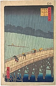 Ōhashi Atake no yūdachi|名所江戸百景　大はしあたけの夕立|Sudden Shower over Shin-Ōhashi Bridge and Atake (Ōhashi Atake no yūdachi), from the series One Hundred Famous Views of Edo (Meisho Edo hyakkei) by Utagawa Hiroshige