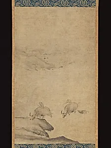 伝可翁筆　牧童図|Herdboys and Buffalos