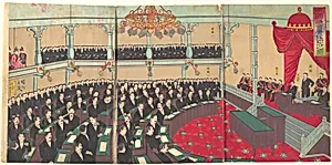 帝国議会貴族院之図|Illustration of The Imperial Assembly of the House of Peers (Teikoku gikai kizokuin no zu) by Yōshū (Hashimoto) Chikanobu