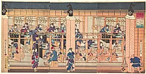 『東京築地舶来ぜんま い大仕かけきぬ糸をとる図』|Imported Silk Reeling Machine at Tsukiji in Tokyo
