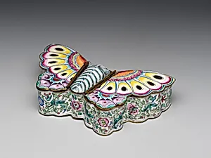 清中期 銅胎畫琺瑯蝶形墨水盒|Inkstand in the shape of a butterfly