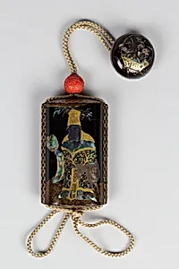 杣田派　寿老人雄鹿蓑亀竹蒔絵印籠|Inrō with God of Longevity (Jurōjin) and a Stag (obverse) and Long-Tailed Turtle (Minogame) under Bamboo (reverse) by Somada School Artist