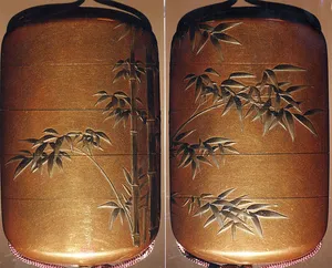 竹林蒔絵印籠　銘「有得斎」「鶴沢探山画」|Inrō with Bamboo Grove