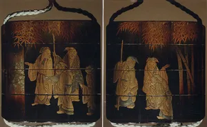 竹林七賢蒔絵印籠　銘「桃葉」|Inrō with the Seven Sages of the Bamboo Grove