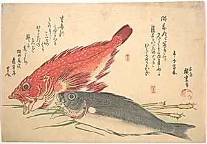 魚づくし　かさご　いさきに生姜|Isaki and Kasago Fish, from the series Uozukushi (Every Variety of Fish) by Utagawa Hiroshige