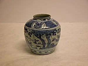 晚明 景德鎮窯青花羲之愛鵝紋罐|Jar with scene of Wang Xizhi (303–361) watching geese