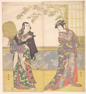 勝川春好画 三代目澤村宗十郎	三代目佐野川市松	|Kabuki Actors Sawamura Sōjūrō III and Sanogawa Ichimatsu III in "A Courtesan’s Mirror for the Eastern Provinces" (Keisei Azuma kagami)