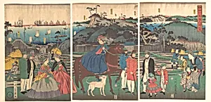Kanagawa Gongenyama Gaikokujin yūran|Foreigners Visiting the Famous Site of Mt. Gongen in Kanagawa by Utagawa Yoshikazu