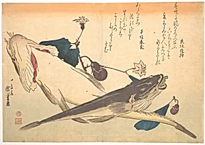 魚づくし　こちに茄子|Kochi Fish with Eggplant, from the series Uozukushi (Every Variety of Fish) by Utagawa Hiroshige