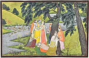 "Krishna and the Gopis on the Bank of the Yamuna River", Folio from the "Second" or "Tehri Garhwal" Gita Govinda (Song of the Cowherd) by Unknown Artist