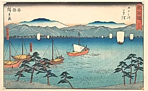 東海道五十三次　草津　矢ばせの渡口　琵琶湖風景|Kusatsu by Utagawa Hiroshige