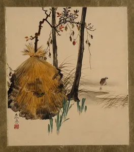 Lacquer Paintings of Various Subjects: Snow Shelter for a Tree with Sparrow