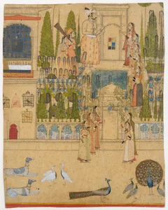 Maharana Amar Singh II with Ladies of the Zenana outside the Picture Hall at Rajnagar