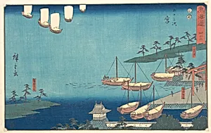 東海道五十三次　宮　七里の渡し　熱田鳥居　寝覚の里|Miya by Utagawa Hiroshige