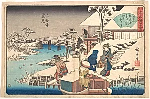 Mokuboji Yukimi (Uekiya)|江戸高名会亭尽　木母寺雪見　植木屋|Uekiya Restaurant at Mokuboji by Utagawa Hiroshige
