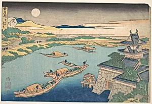 雪月花　淀川|Moonlight on the Yodo River (Yodogawa), from the series Snow, Moon, and Flowers (Setsugekka) by Katsushika Hokusai