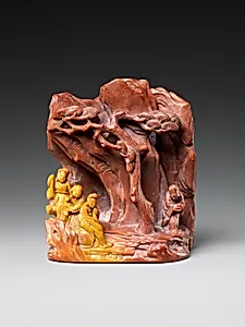 清中期 壽山石雕人物故事山子|Ornament in the form of a mountain with figures