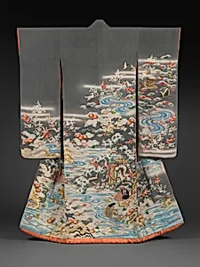鼠縮緬地風景二十四孝模様打掛|Outer Robe (Uchikake) with Scenes of Filial Piety