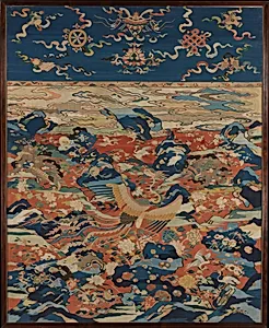 明晚期 緙絲百鳥朝鳳圖屏|Panel with a Phoenix and Birds in a Rock Garden