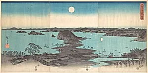 雪月花　武陽金沢八勝夜景|Panorama of the Eight Views of Kanasawa under a Full Moon by Utagawa Hiroshige