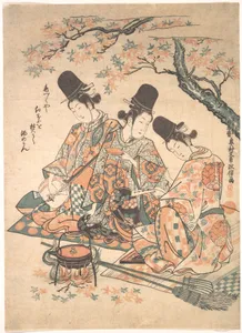 見立『平家物語』 紅葉焚図|Parody of Palace Servants Heating Sake over a Fire of Maple Leaves