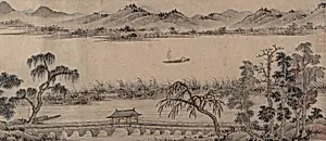 明　佚名　仿趙孟頫　垂虹亭圖　卷|Pavilion of the Hovering Rainbow Bridge by Unidentified artist
