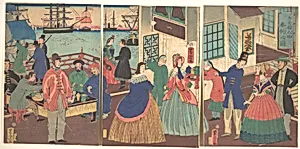 歌川芳虎画　『五箇国人物　呑飥之図』|People of the Five Nations Drinking and Eating (Gokakoku jinbutsu dontaku no zu) by Utagawa Yoshitora