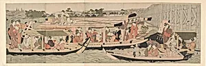 新大橋橋下の涼み船|Pleasure Boats on the Sumida River beneath Shin-Ōhashi Bridge by Chōbunsai Eishi