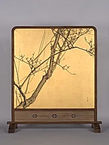 松村景文筆　頼山陽書　梅図衝立屏風|Plum Blossoms