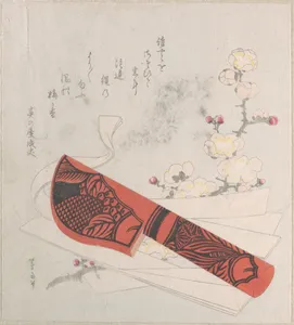 Plum Blossoms, Cut Paper and a Knife in Sheath