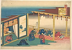 百人一首　うばがゑとき　三条院|Poem by Sanjō-in, from the series One Hundred Poems Explained by the Nurse (Hyakunin isshu uba ga etoki) by Katsushika Hokusai