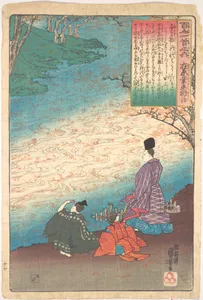 Poet with Two Pages on the Banks of the Tatsuta