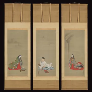 人麻呂 (中) ・ 伊勢 (右) ・ 小町 (左) 図|Portraits of Three Famous Poets: Hitomaro (M) ・Ise (R) ・Komachi (L)