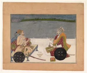 Prince Padam Singh of Bikaner with His Bard Gordhar on a Terrace at Night