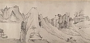 清 傳弘仁 寺橋山色圖 卷|River Scene in Winter by Hongren|Unidentified artist