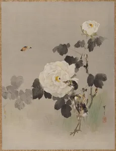 Roses, Young Bird and a Butterfly