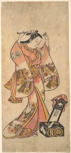 Sanjō Kantarō as a Woman Arranging Her Hair Before a Lacquer Mirror