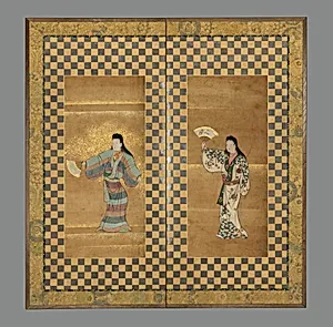 舞伎図屏風|Screen of Two Dancers (Bugi zu byōbu) by Unidentified