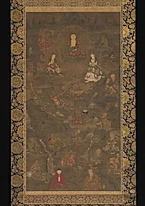 釈迦三尊十六羅漢像|Shaka (Shakyamuni), the Historical Buddha, with Two Attendant Bodhisattvas and Sixteen Arhats