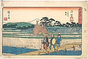 東海道五十三次之内　嶋田　大井川駿岸|Shimada by Utagawa Hiroshige
