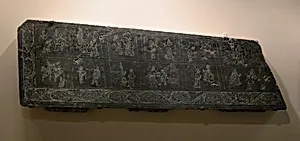 元 戲劇演員和二十四孝圖 石槨前端與側|Side Panel from a Sarcophagus