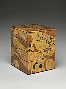 誰ヶ袖蒔絵重箱|Stacked Food Box (Jūbako) with “Whose Sleeves?” (Tagasode) Design