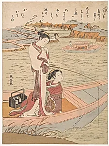Sumidagawa no rakugan|風俗江戸八景　隅田川落雁|Wild Geese Flying Down the Sumida River by Suzuki Harunobu