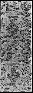 明中期 絲織花紗龍鳳祥雲紋佛經封皮|Sutra cover with dragons and phoenixes amid clouds