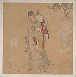 清　佚名　傳勾龍爽　番酋四歡八樂圖　冊頁|Tartar Officer with Blonde Lady by Unidentified artist